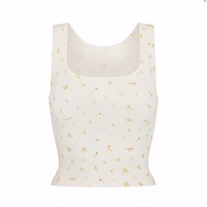 NWOT SKIMS Ribbed Cotton White Floral Tank Shorts Matching Set XS